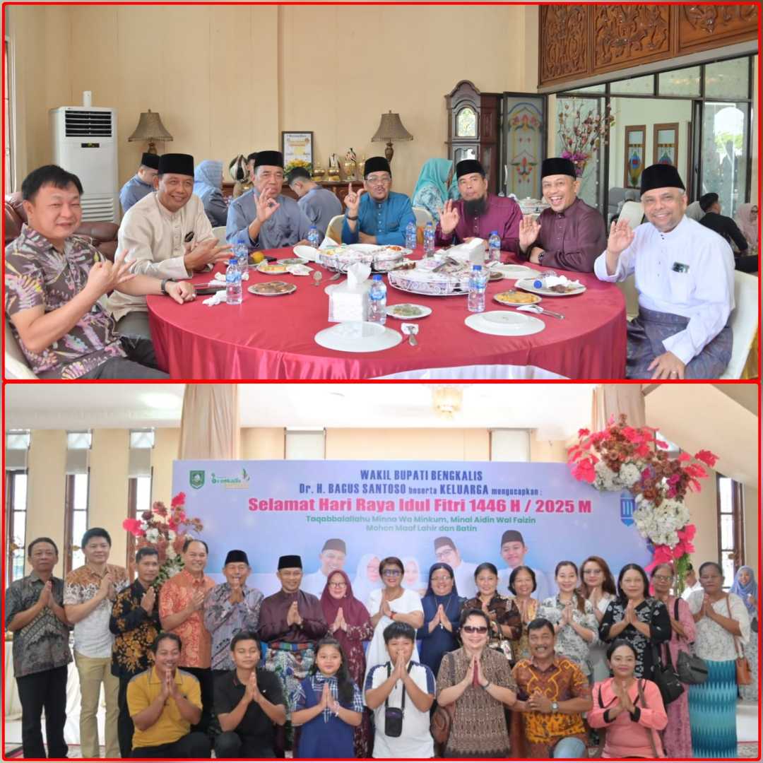 Teks foto: Foto Bersama Pada Open House Idul Fitri Di Rumdis Wabup H Bagus Santoso.