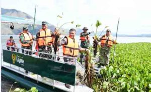 Bupati Samosir Bersama Dandim 0201/TU Terjun Bersihkan Eceng Gondok di Danau Toba