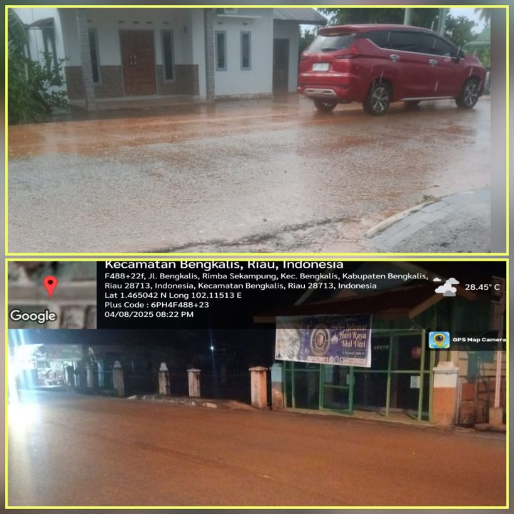 Kondisi Jalan Bengkalis Kelurahan Rimba Sekampung licin di saat hujan turun