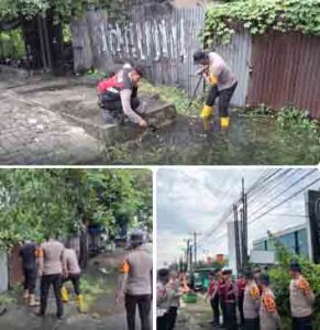 Banjir di Jalan Sisingamangaraja Medan, Personel Ditsamapta Polda Sumut Sigap Bantu Warga