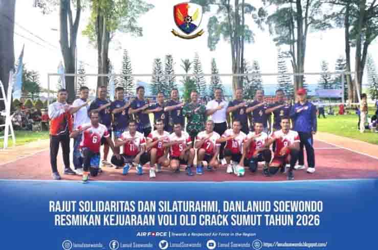 Rajut Soliditas dan Silaturahmi, Danlanud Soewondo Resmikan Kejuaraan Voli Old Crack Sumut Tahun 2026