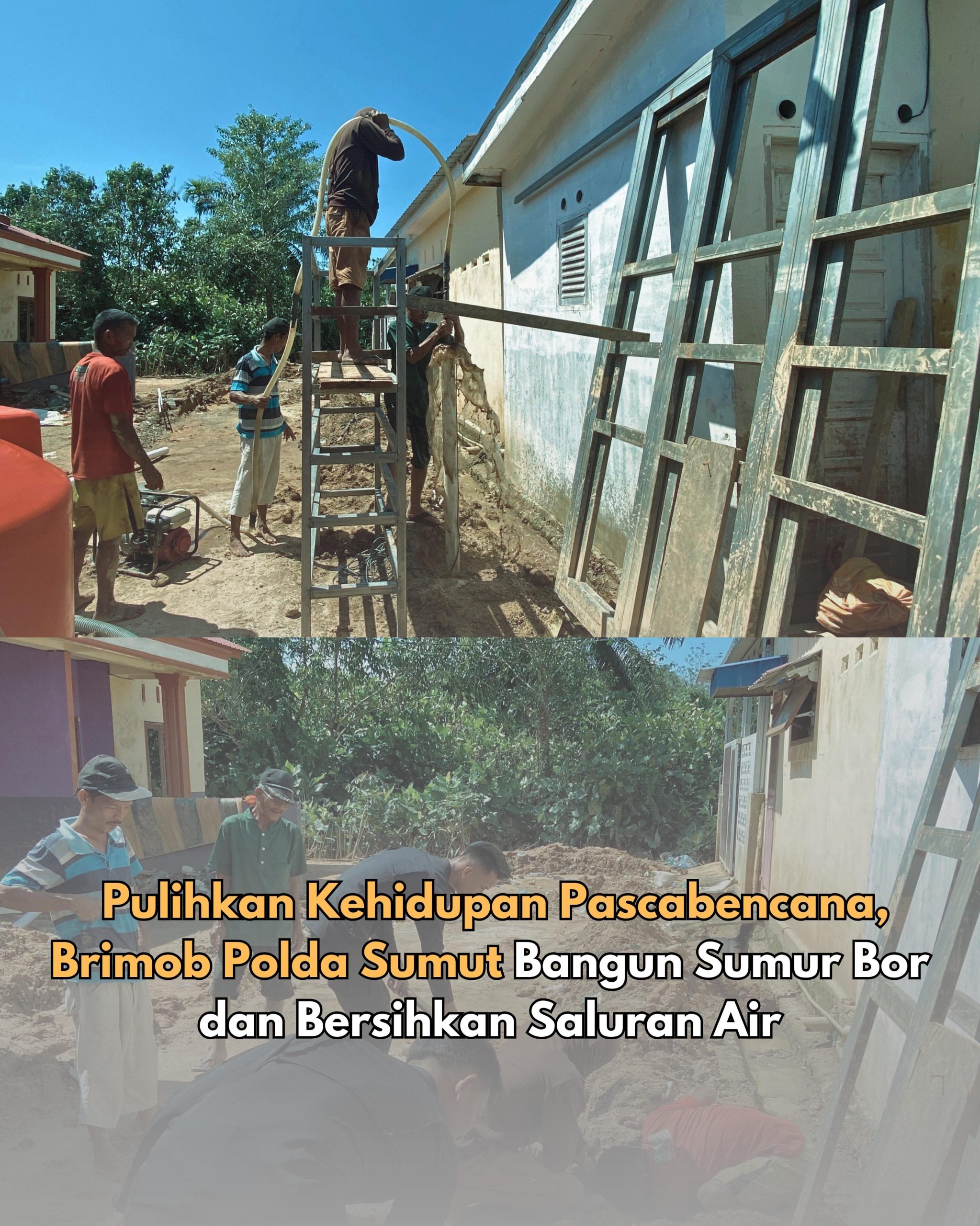 Pulihkan Kehidupan Pascabencana, Brimob Polda Sumut Bangun Sumur Bor dan Bersihkan Saluran Air di Tapteng