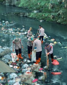 Peduli Lingkungan, Brimob Polda Sumut Angkat Sampah dari Sungai Demi Warga