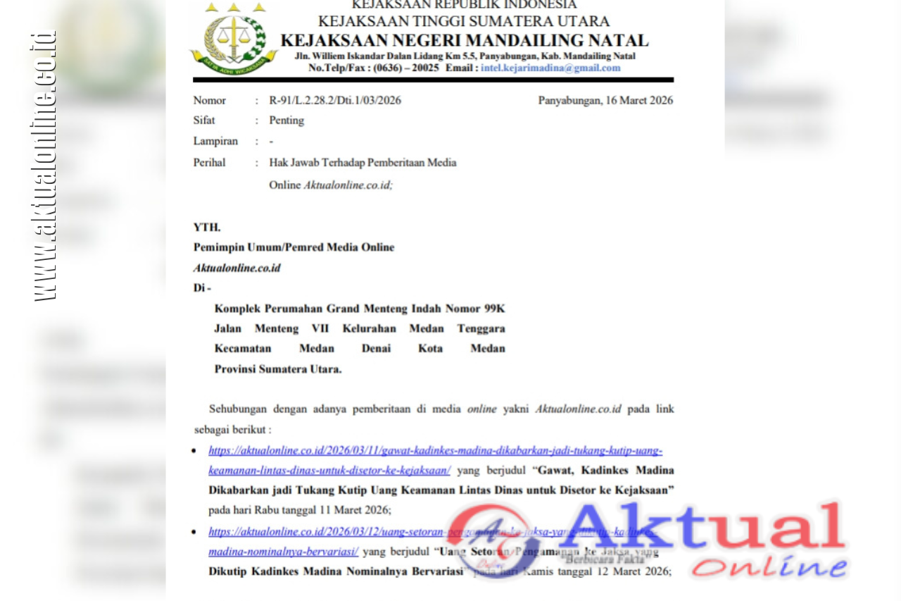 Hak Jawab Kejari Madina Soal Kadinkes Dikabarkan Jadi Tukang Kutip Uang Pengamanan untuk Disetor ke Jaksa