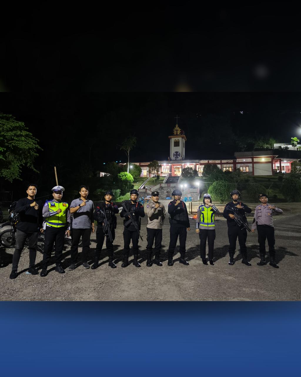 Brimob Siaga Amankan Malam Paskah di Gunungsitoli, Patroli Humanis Jaga Kamtibmas Tetap Kondusif