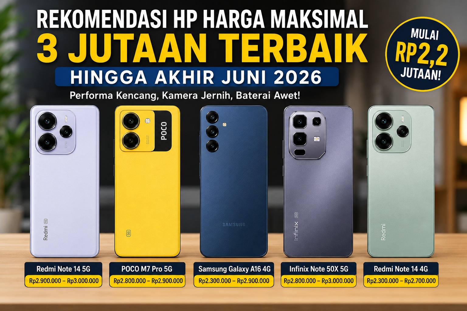 Rekomendasi HP Harga Maksimal Rp3 Jutaan Terbaik Hingga Akhir Juni 2026, Cocok untuk Gaming hingga Fotografi