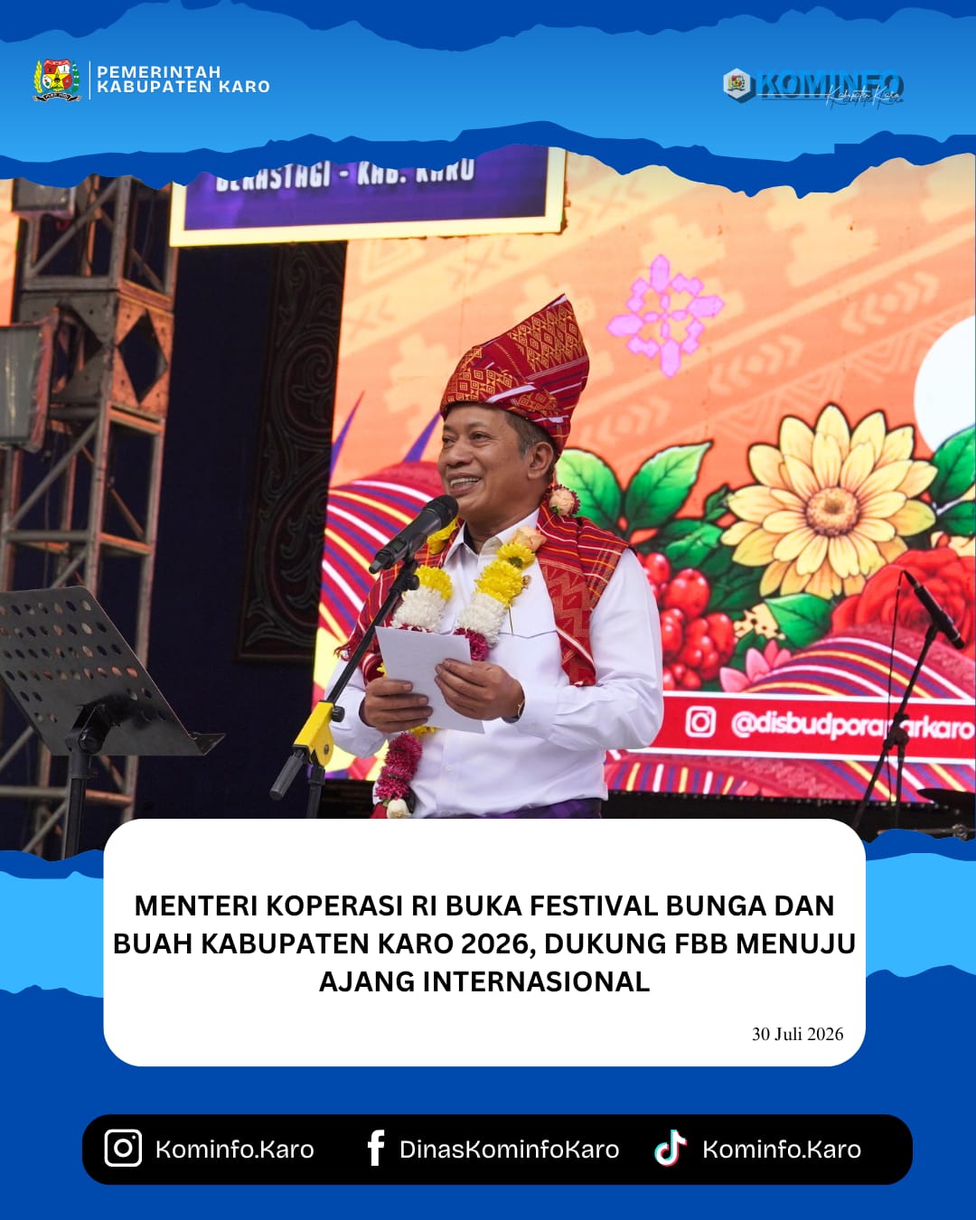 Menteri Koperasi RI Buka Festival Bunga dan Buah Tahun 2026 Kabupaten Karo, Dukung FBB Menuju Ajang Internasional
