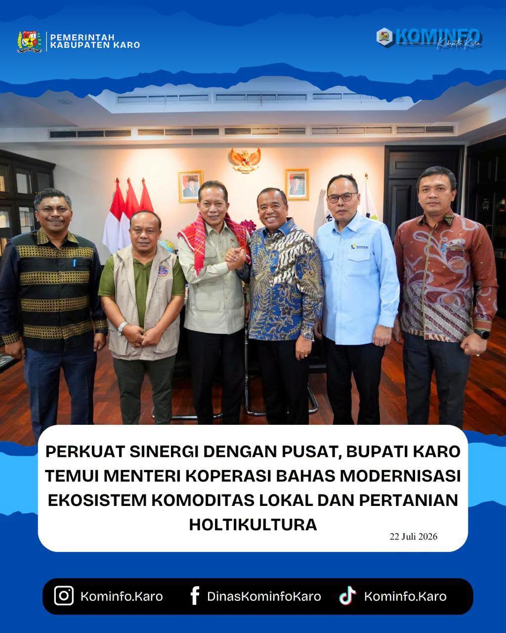 Perkuat Sinergi dengan Pusat, Bupati Karo Temui Menteri Koperasi Bahas Modernisasi Ekosistem Komoditas Lokal dan Pertanian Hortikultura