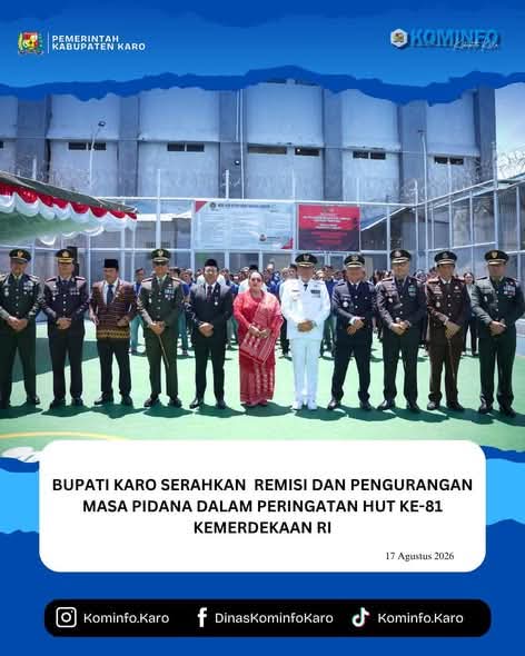 Bupati Karo Serahkan Remisi dan Pengurangan Masa Pidana dalam Peringatan HUT ke-81 Kemerdekaan RI