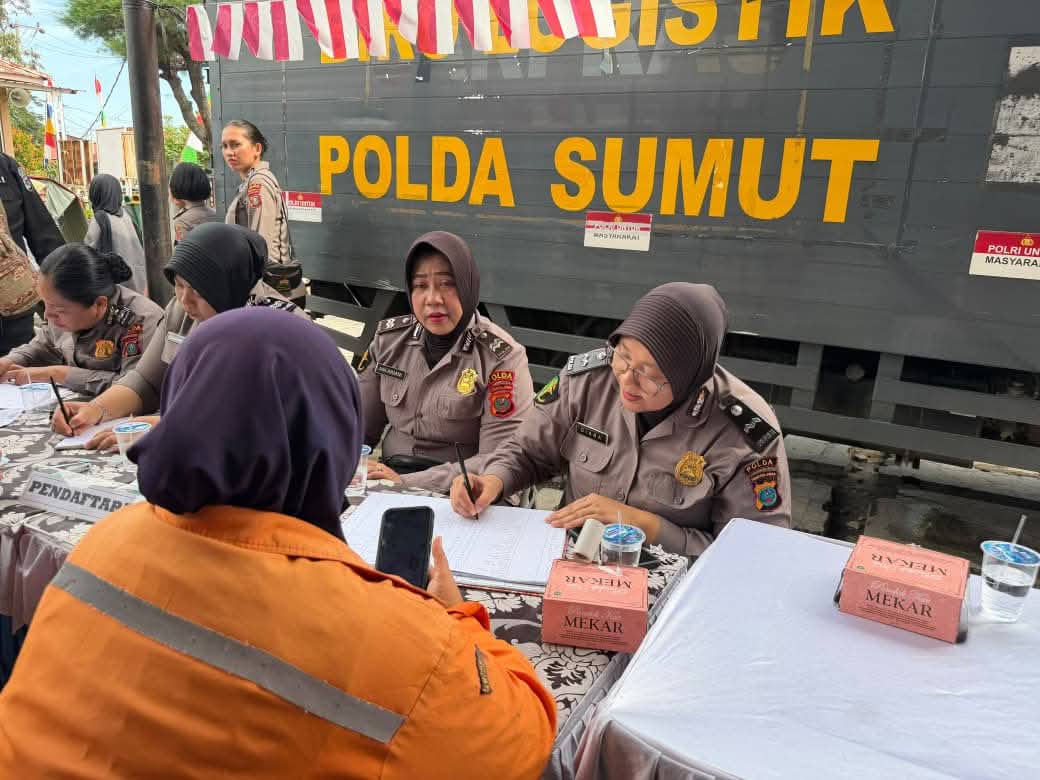 Polwan Polda Sumut Gelar Bakti Kesehatan, 200 Warga Belawan Dapat Pengobatan Gratis