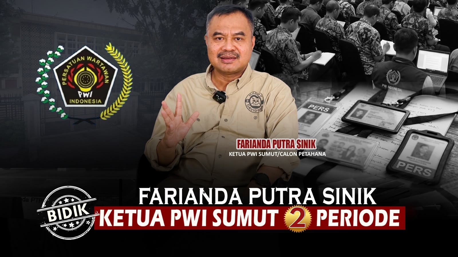 Cover tayangan Ekslusif 'Farianda Putra Sinik Bidik Ketua PWI 2 Periode'.(Grafis: Tim Produksi Aktual Online)
