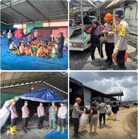 Tak Sekadar Mengamankan, Polres Karo dan Brimob Layani Mobilitas Warga Pengungsi Sinabung