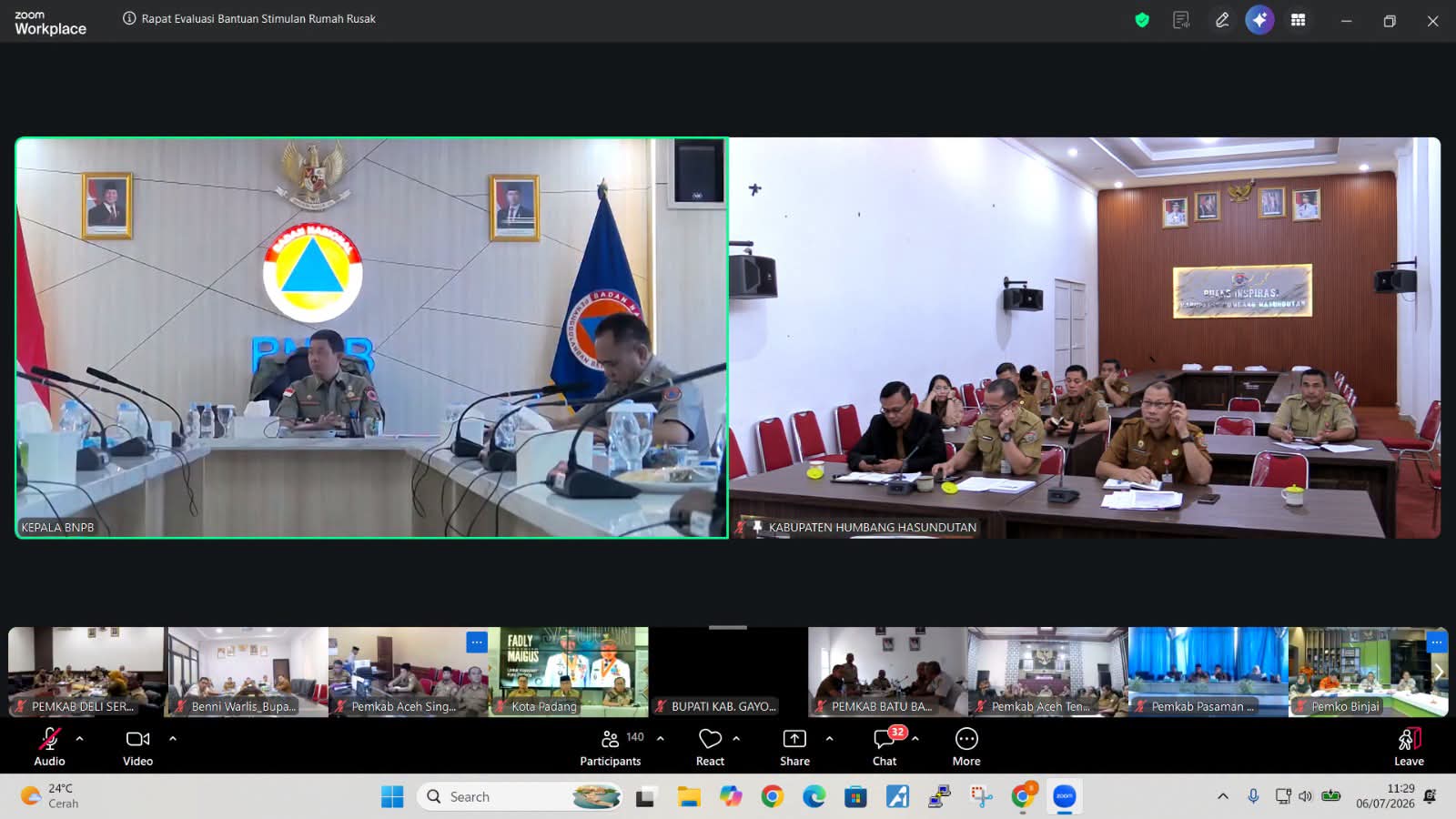 Bupati Humbahas Bersama BNPB Bahas Percepatan Bantuan Rumah Rusak Pascabencana