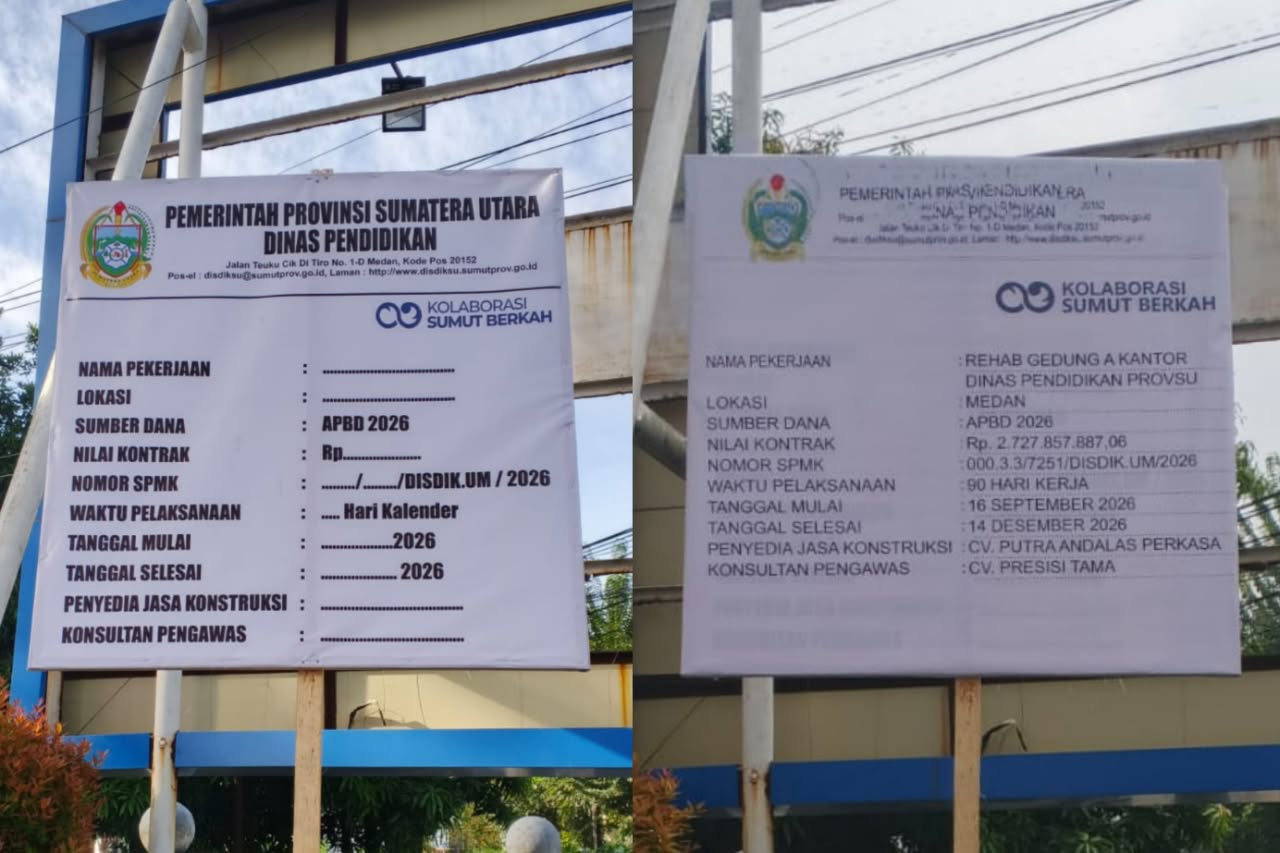 Rehab Gedung A Disdik Sumut Rp2,7 M: Papan Proyek Diganti dan Baru Memuat Anggaran