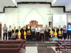 Kapolres Binjai Hadiri Minggu Kasih di GBKP Simpang Awas, Ajak Jemaat Jaga Kamtibmas