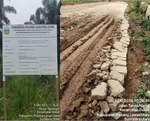 Proyek Jalan Sipiongot-Batas Labuhanbatu Rusak Sebelum Tahun Anggaran 2026 Berakhir