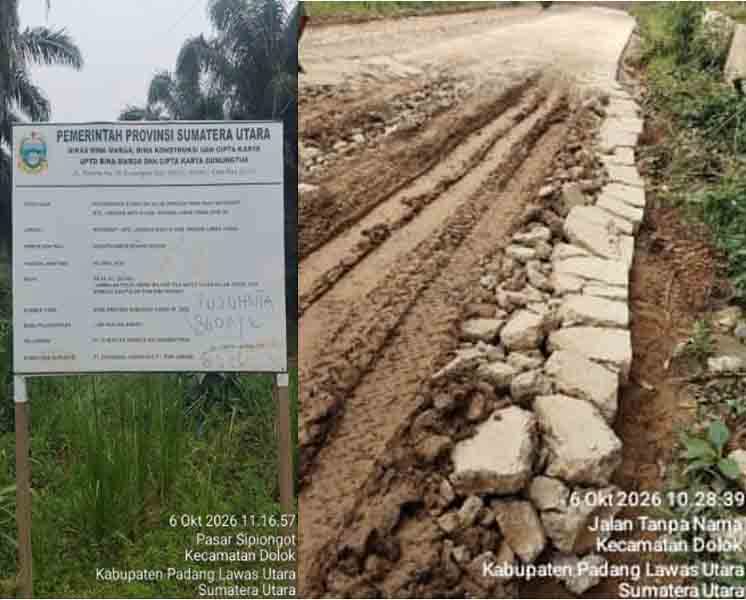 Proyek Jalan Sipiongot-Batas Labuhanbatu Rusak Sebelum Tahun Anggaran 2026 Berakhir