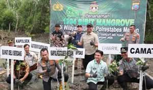 Dukung Program Prioritas Kapolri, Polrestabes Medan Tanam 1.994 Bibit Mangrove