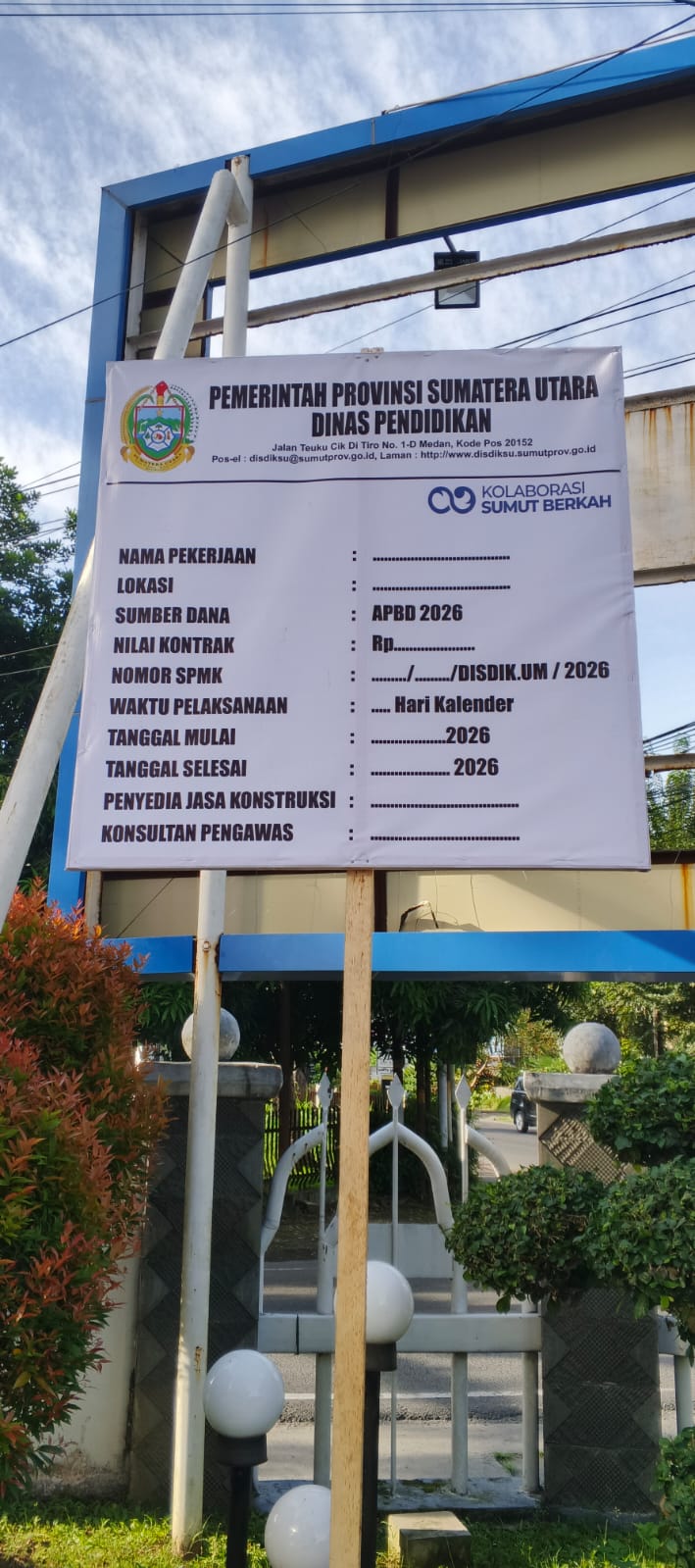Pengerjaan Perbaikan Plafon Disdik Sumut Disorot, Papan Proyek Tanpa Rincian Informasi
